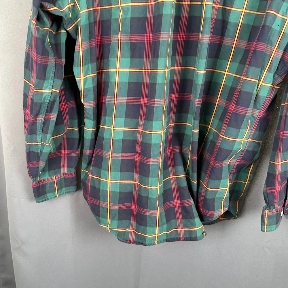 Polo Ralph Lauren Mens Large Classic Fit Plaid Button Down Shirt Green Red L